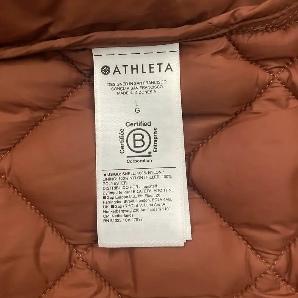 Athleta Featherless Puffer Vest L Sequoia Brown Quilted - Picture 2 of 9